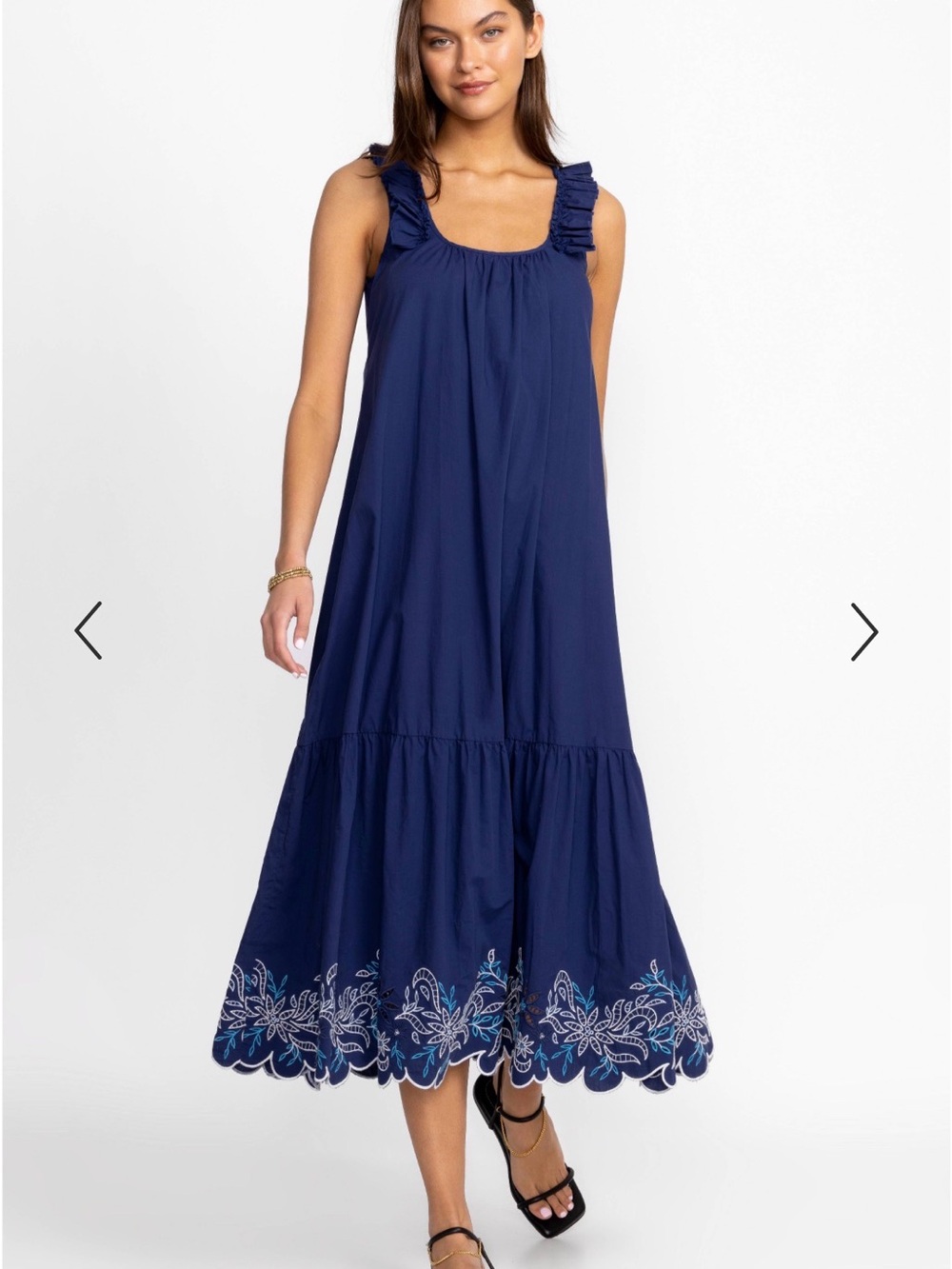 Johnny Was Yoko Eyelet Maxi Dress 100% cotton with pockets - Blue - Picture 7 of 9